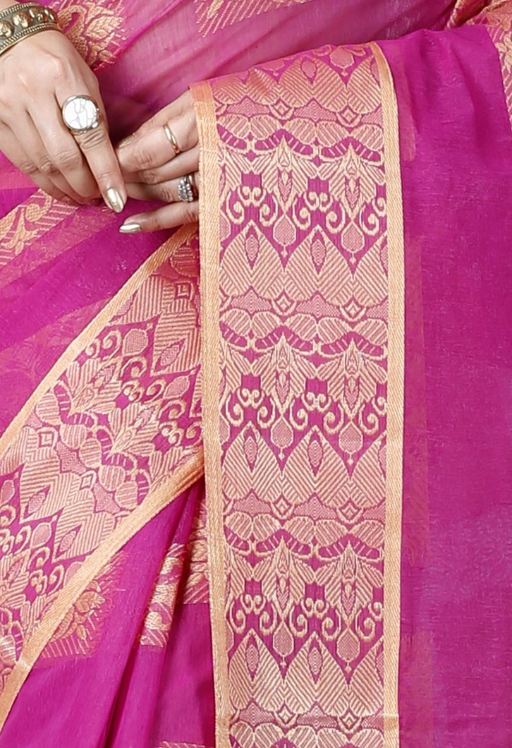 Purple Pure Cotton Strip Suparna Tant Saree (162)